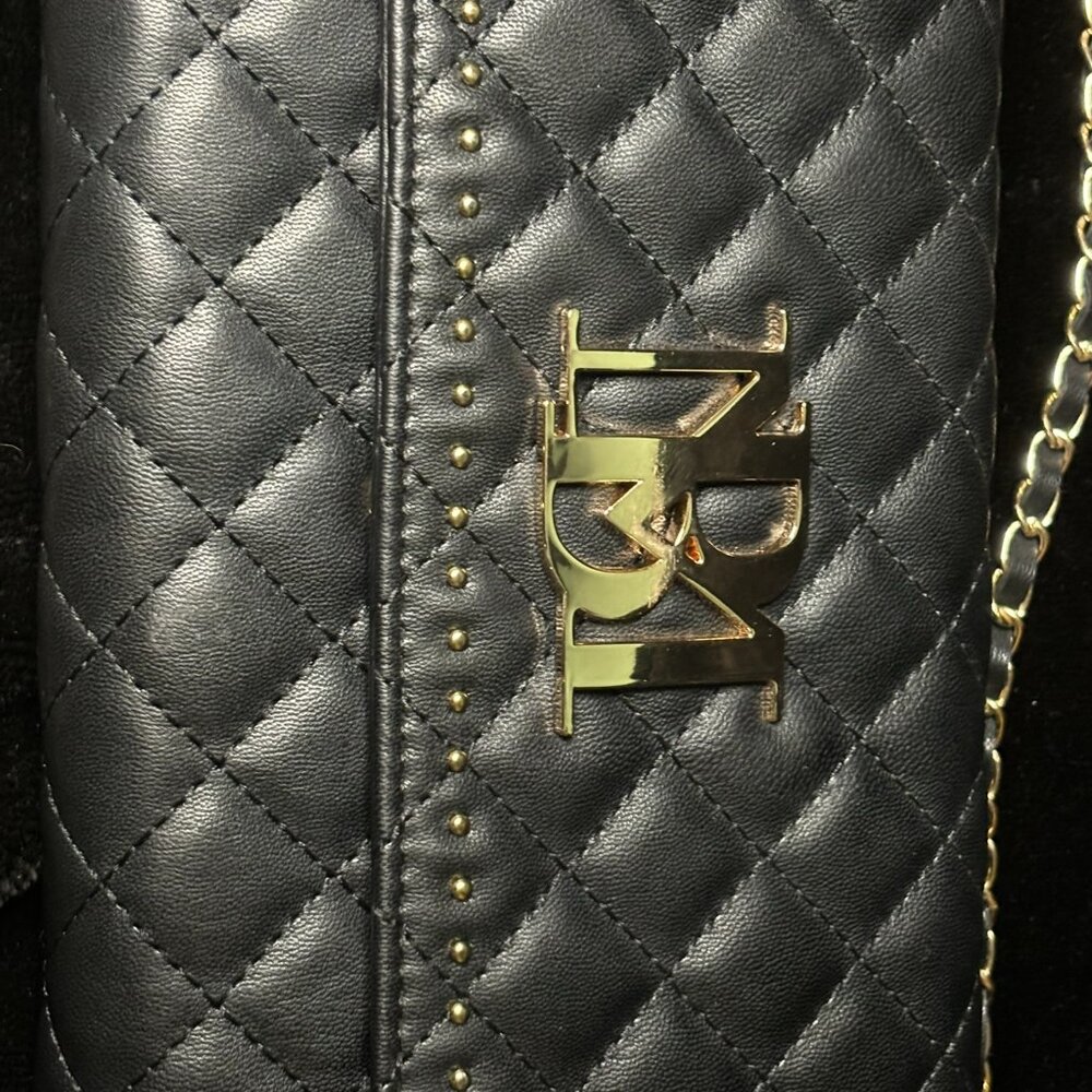 Badgley Mischka Black Quilted Leather Cross-Body Purse